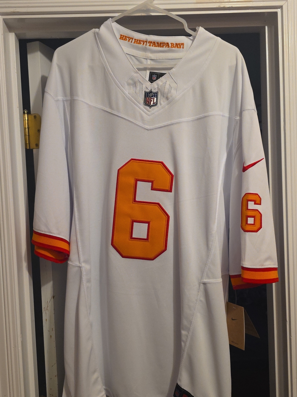 Nike White Bucs #6 Football Jersey with Red and Gold Accents